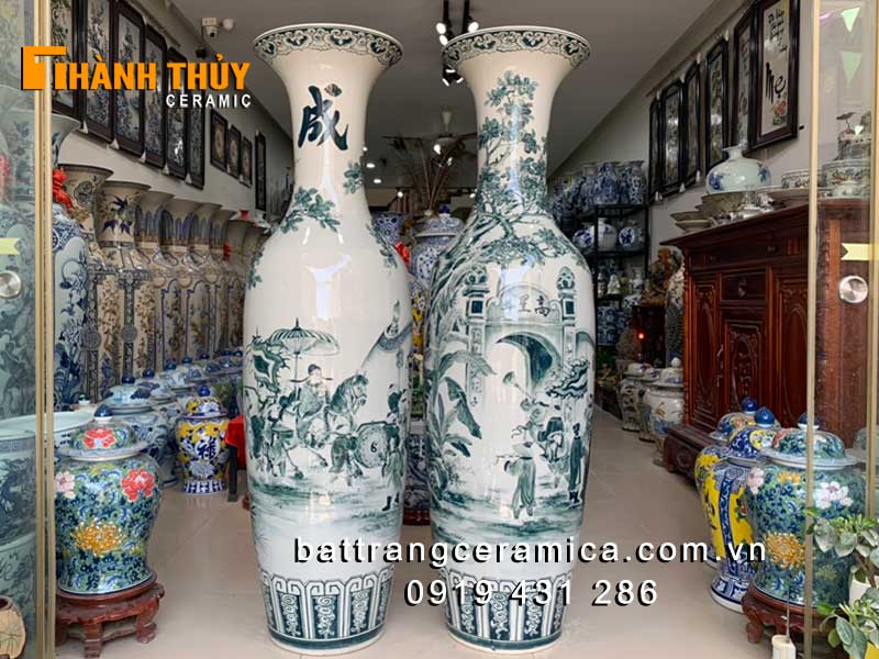 Lục bình Vinh quy bái tổ men chàm cổ 1m6 quà tặng ý nghĩa