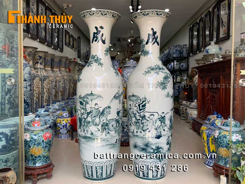 Lục bình Vinh quy bái tổ men chàm cổ 1m6 quà tặng ý nghĩa