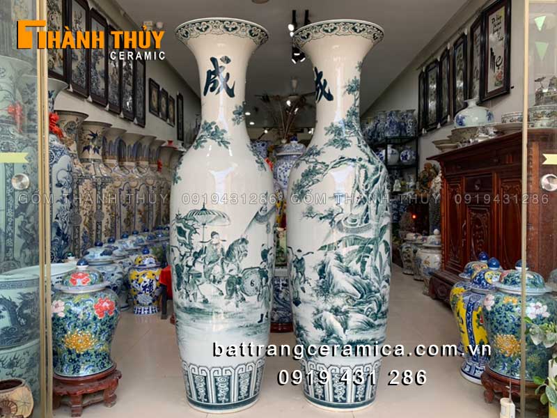 Lục bình Vinh quy bái tổ men chàm cổ 1m6 quà tặng ý nghĩa