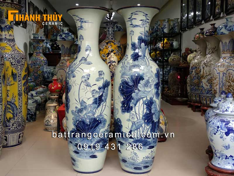 Lọ lục bình vẽ hoa sen 1m6 sang trọng quà tặng ý nghĩa 