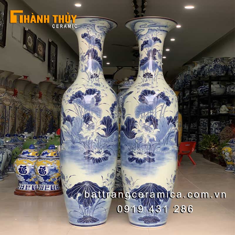 Lọ lục bình hoa sen cao 1m4 trang trí phong thủy quà tặng ý nghĩa