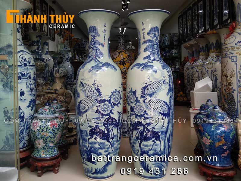 Lọ lục bình Tùng Lộc Hạc Phúc Lộc Thọ Bát Tràng 1m4 sang trọng may mắn