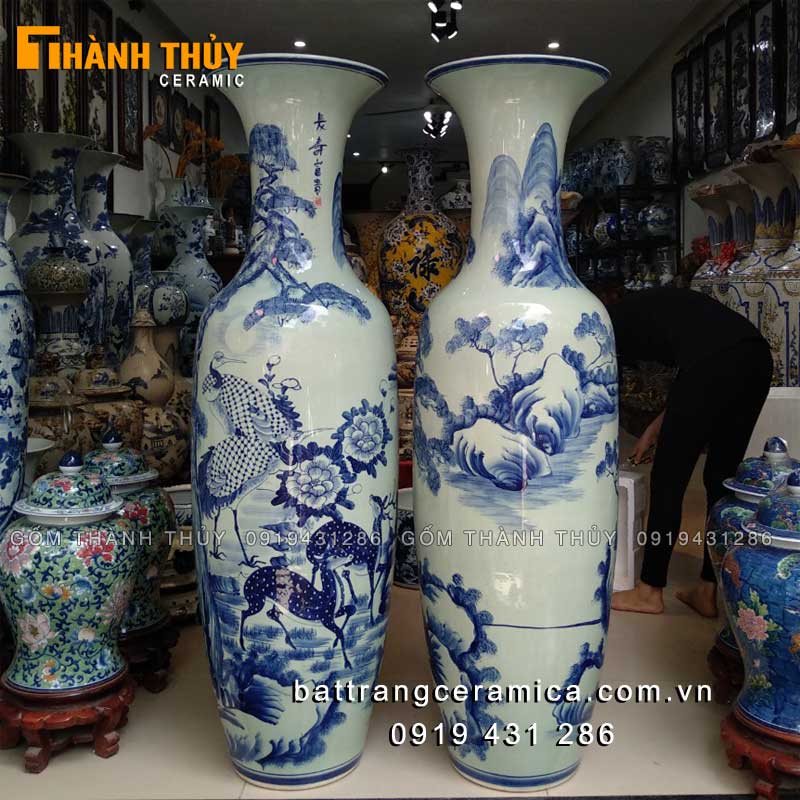 Lọ lục bình Tùng Lộc Hạc Phúc Lộc Thọ Bát Tràng 1m4 sang trọng may mắn