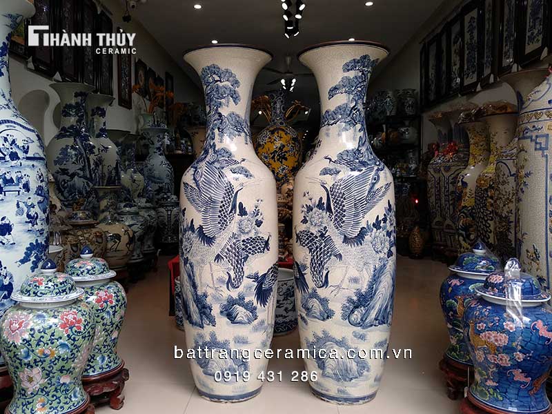 Lộc bình Tùng hạc ngũ phúc men rạn 1m4 - Phong thủy may mắn, thịnh vượng