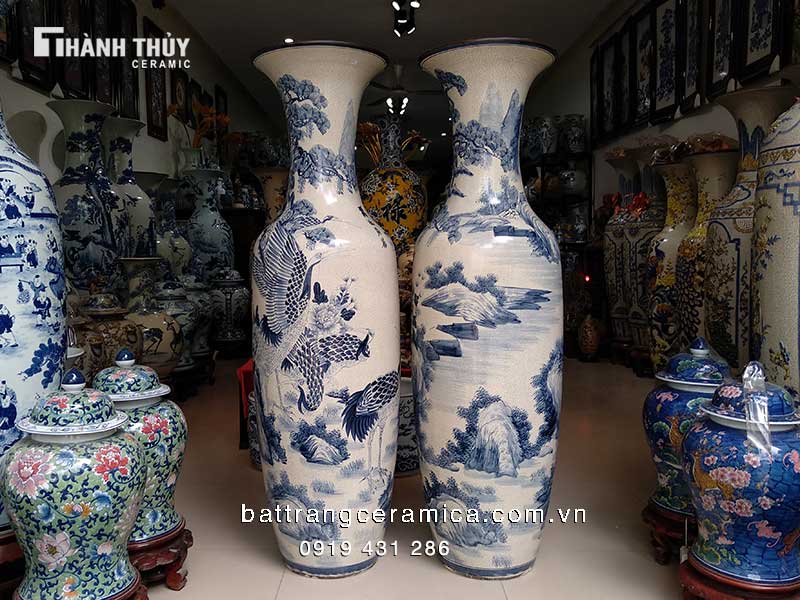 Lộc bình Tùng hạc ngũ phúc men rạn 1m4 - Phong thủy may mắn, thịnh vượng 