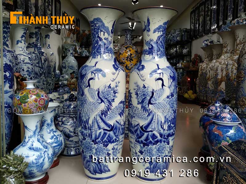Lọ lục bình sứ tùng hạc 1m6 quà tặng mừng thọ độc đáo sang trọng