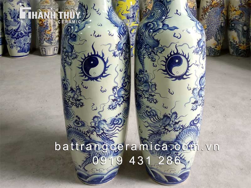 Lọ lộc bình men lam ngũ long chầu nguyệt 1m4 sang trọng, ý nghĩa