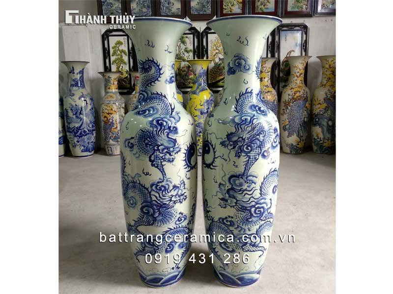Lọ lộc bình men lam ngũ long chầu nguyệt 1m4 sang trọng, ý nghĩa