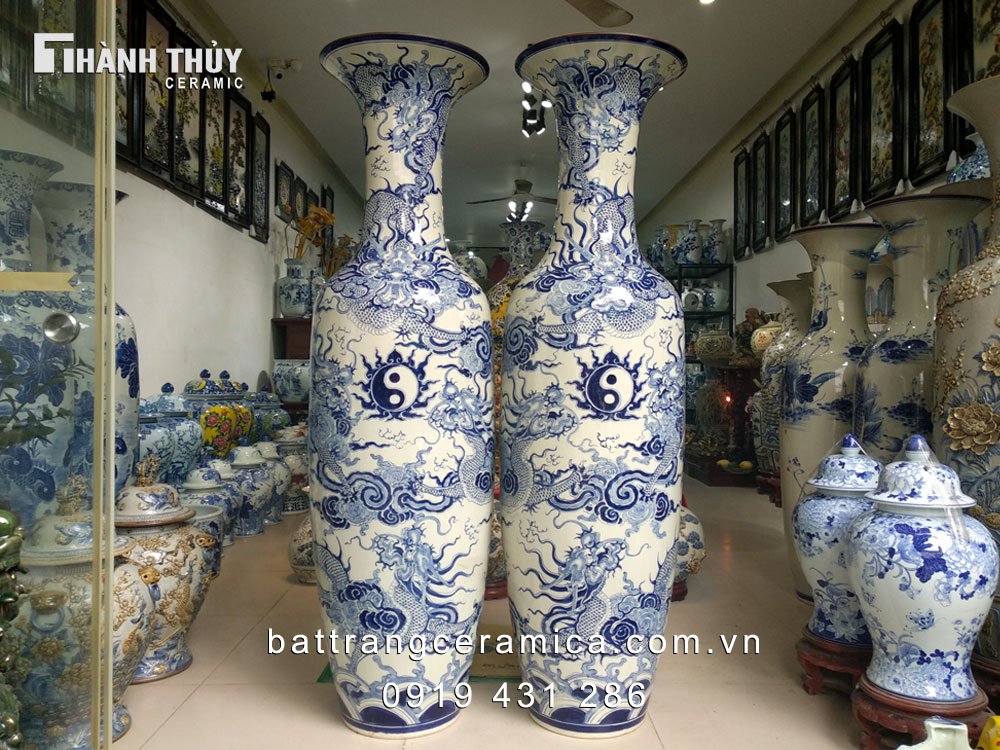 Lục bình Bát Tràng ngũ long chầu nguyệt 1m4 phong thủy may mắn