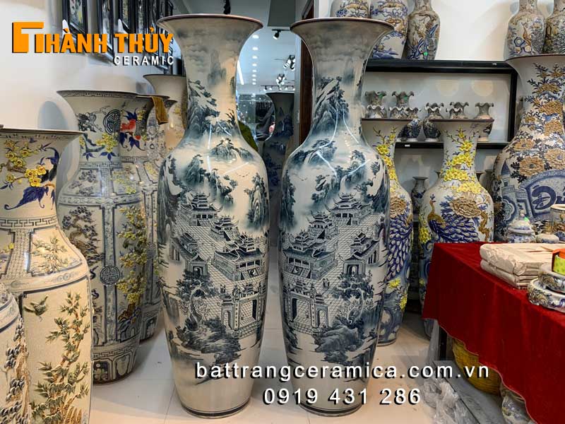 Lọ lục bình sơn thủy chàm rạn 1m6 đẹp sang trọng