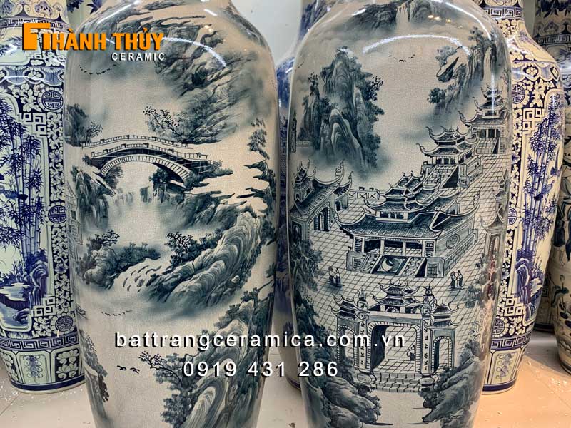 Lọ lục bình sơn thủy chàm rạn 1m6 đẹp sang trọng