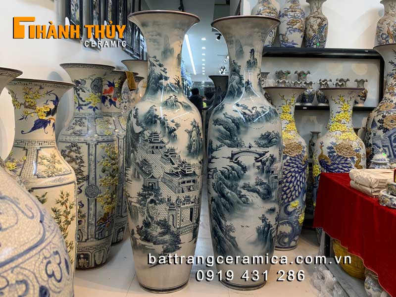 Lọ lục bình sơn thủy chàm rạn 1m6 đẹp sang trọng 