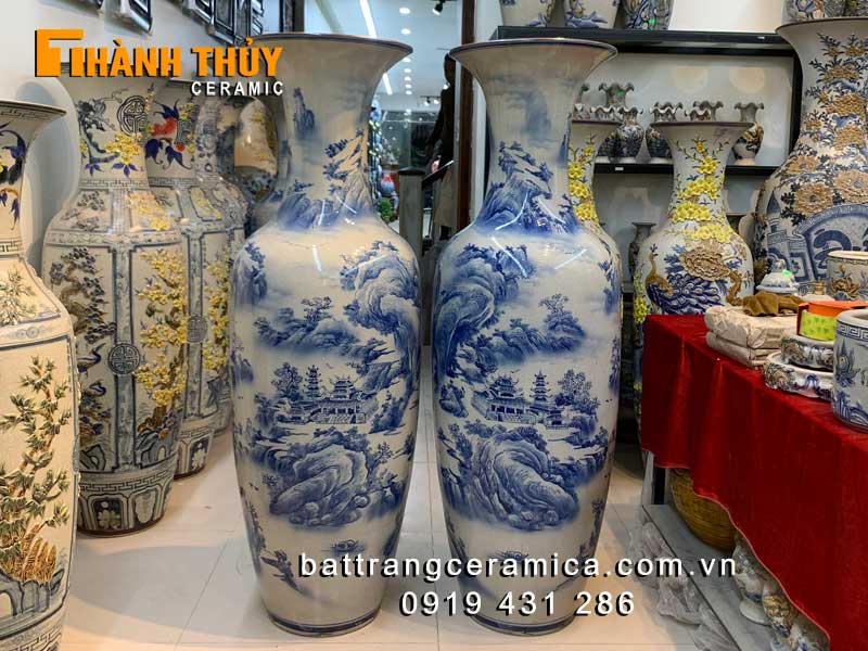 Lục bình sơn thủy bụng béo 1m4 men rạn xanh giá tốt chuẩn