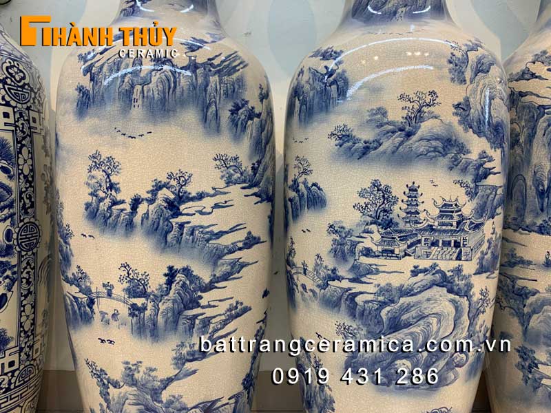 Lục bình sơn thủy bụng béo 1m4 men rạn xanh giá tốt chuẩn