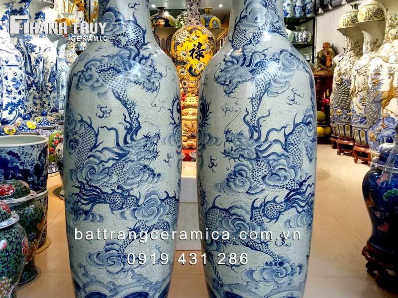 Lộc bình ngũ long chầu nguyệt men rạn cao 1m4 giá tốt chất lượng