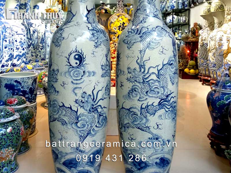 Lộc bình ngũ long chầu nguyệt men rạn cao 1m4 giá tốt chất lượng