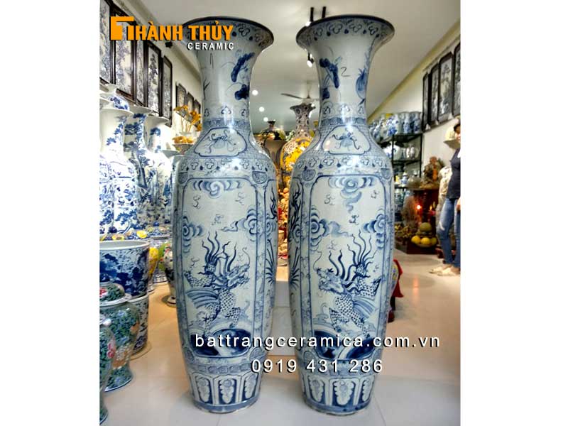 Lục bình men rạn vẽ tứ linh cao 1m4 sang trọng chuẩn phong thủy