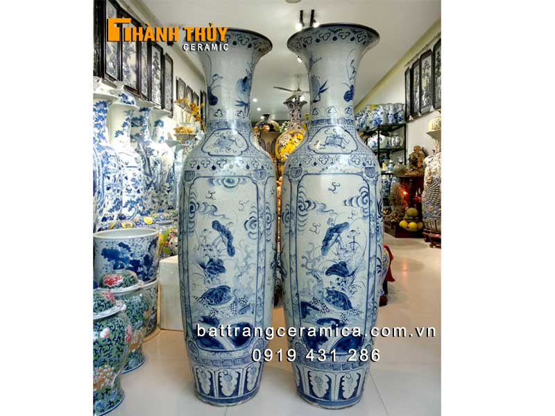 Lục bình men rạn vẽ tứ linh cao 1m4 sang trọng chuẩn phong thủy