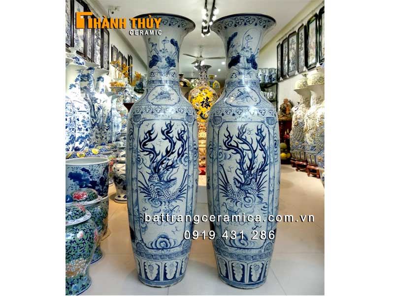 Lục bình men rạn vẽ tứ linh cao 1m4 sang trọng chuẩn phong thủy