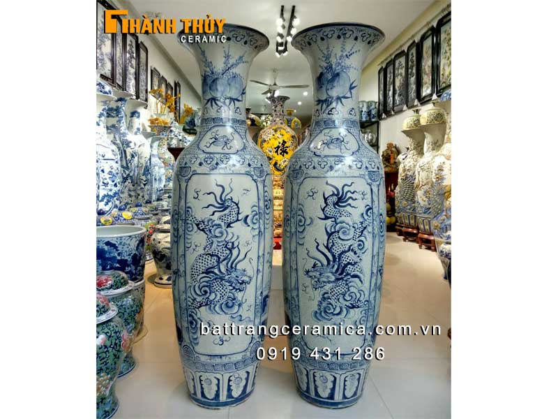 Lục bình men rạn vẽ tứ linh cao 1m4 sang trọng chuẩn phong thủy 