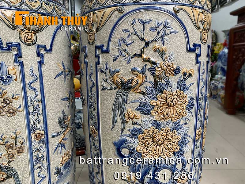 Lộc bình tứ quý men rạn cao 1m6 đắp nổi Sang trọng May mắn
