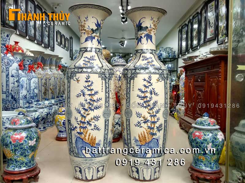 Lục bình sứ tứ quý đắp nổi cao 1m6 trang trí đẳng cấp