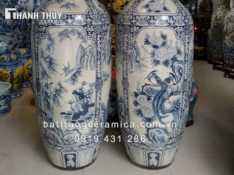 Lộc bình tứ cảnh men rạn bụng béo 1m85 quà tặng phong thủy may mắn