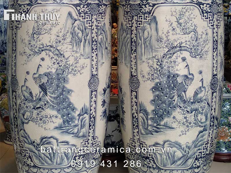 Lộc bình tứ cảnh men rạn bụng béo 1m85 quà tặng phong thủy may mắn