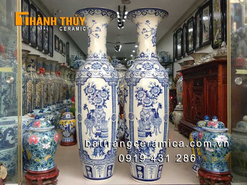 Lục bình tứ quý men Lam cao 1m6, trang trí sang trọng, bền đẹp