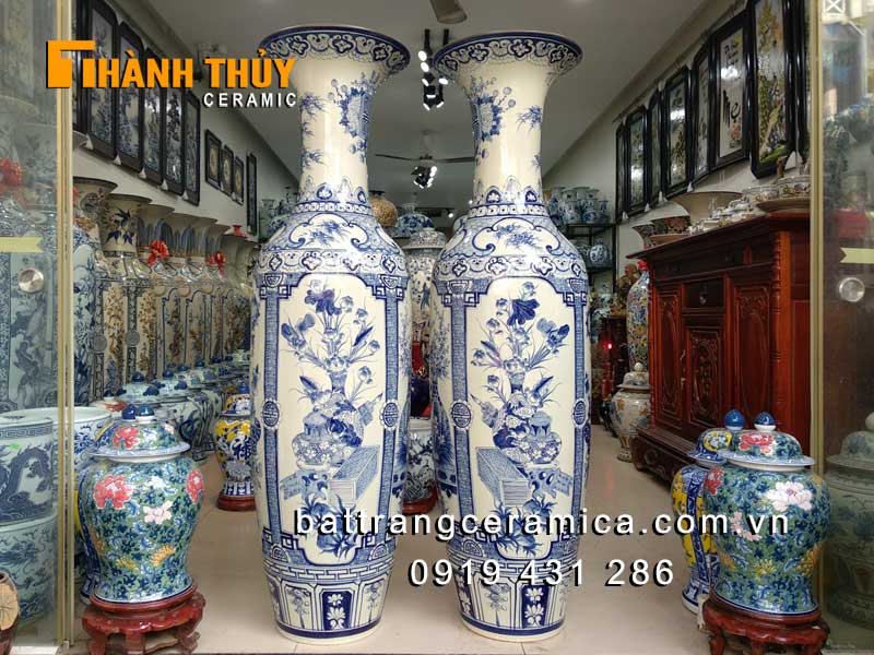 Lục bình tứ quý men Lam cao 1m6, trang trí sang trọng, bền đẹp
