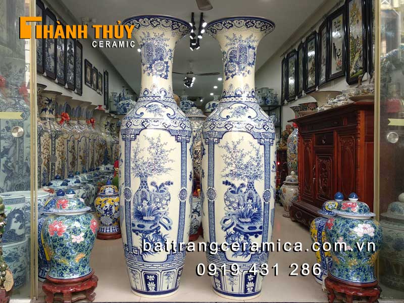 Lục bình tứ quý men Lam cao 1m4 phong thủy sang trọng đẹp