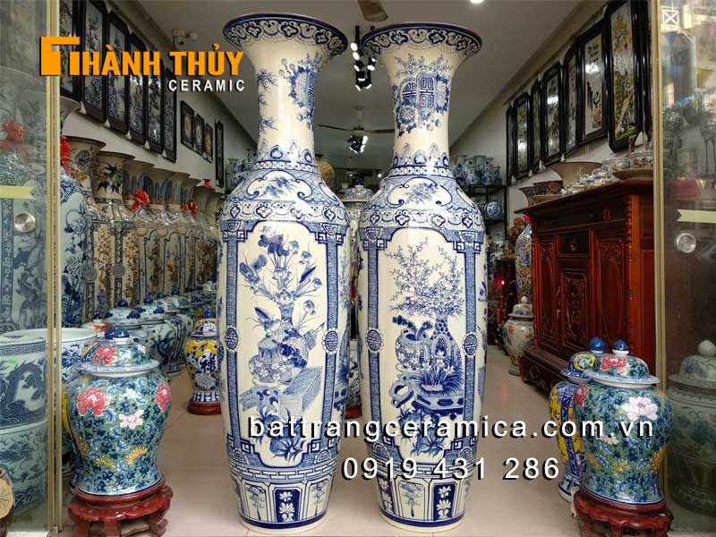 Lục bình tứ quý men Lam cao 1m4 phong thủy sang trọng đẹp