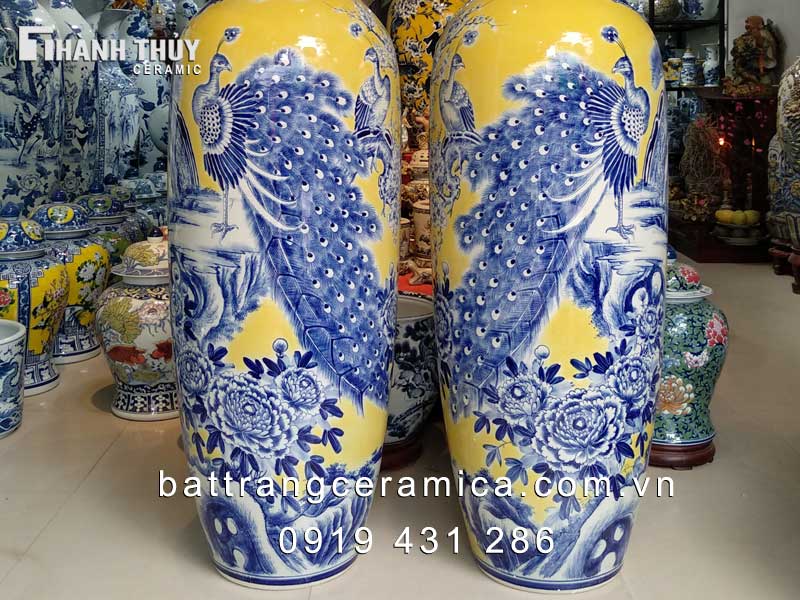 Lộc bình chim Công phú quý nền vàng 1m6 quà tặng sang trọng