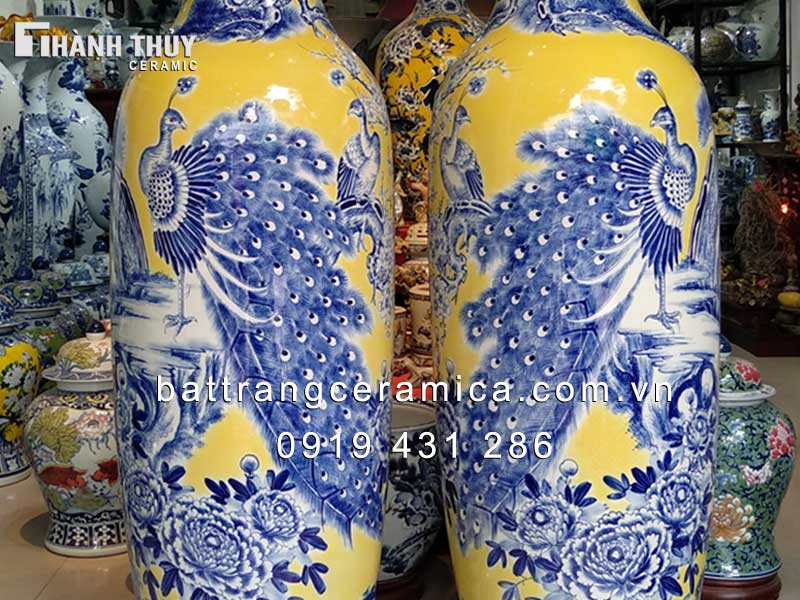 Lộc bình chim Công phú quý nền vàng 1m6 quà tặng sang trọng