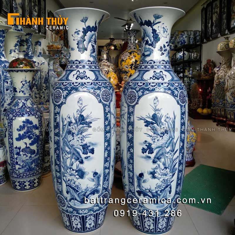 Lộc bình tứ cảnh nạo nổi 3D cao cấp 1m4 tranh tứ quý đẹp