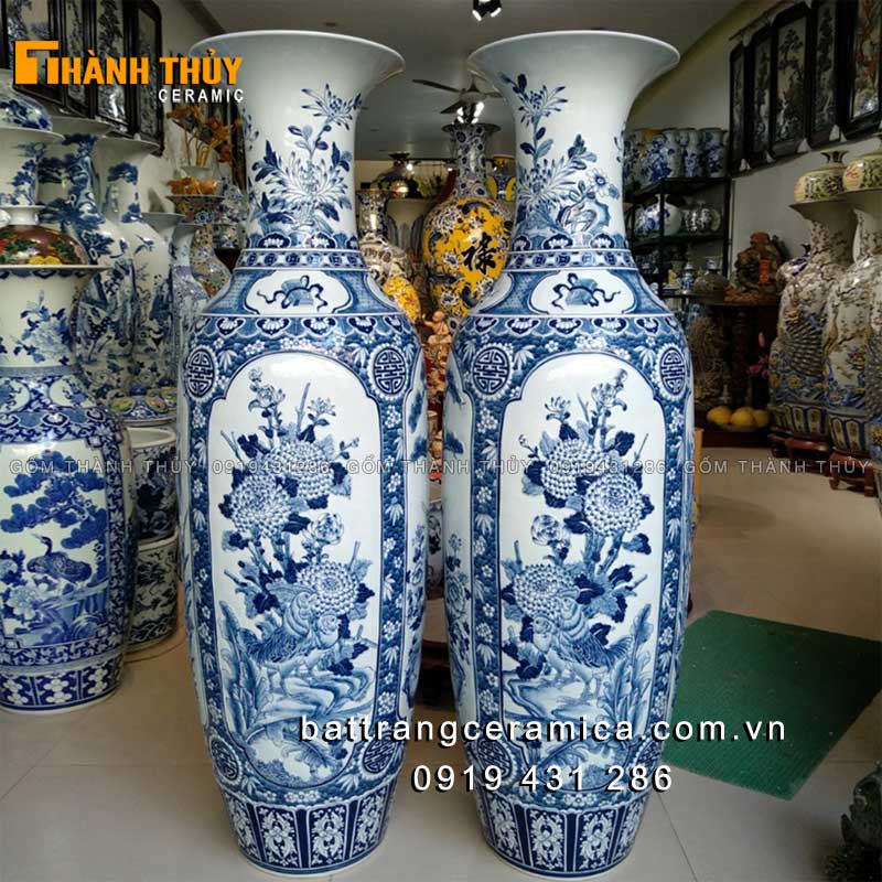 Lộc bình tứ cảnh nạo nổi 3D cao cấp 1m4 tranh tứ quý đẹp