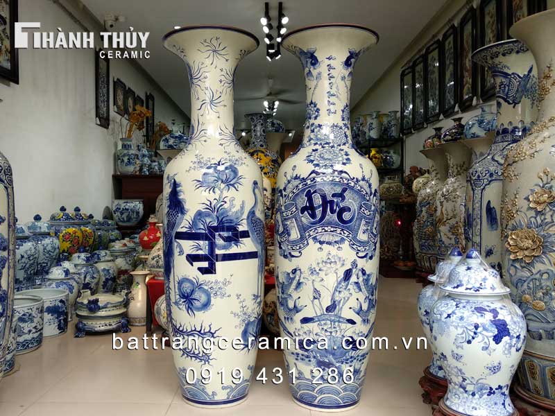Lộc bình sứ Phúc Đức men Lam 1m4 phát tài phát lộc phong thủy