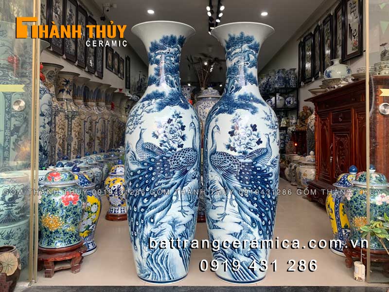 Lọ lộc bình Công đào vẽ tay cao cấp 1m4 Đẹp Bền Sang Trọng
