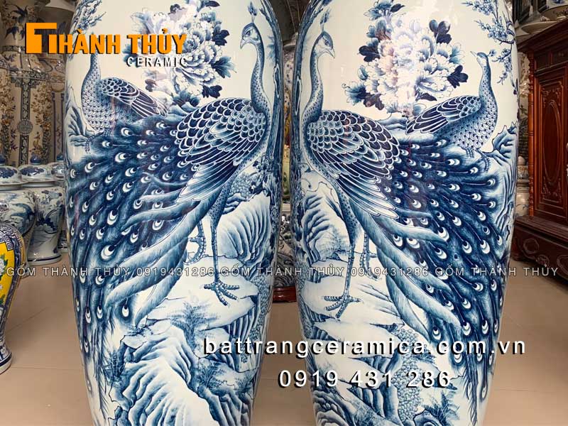 Lọ lộc bình Công đào vẽ tay cao cấp 1m4 Đẹp Bền Sang Trọng