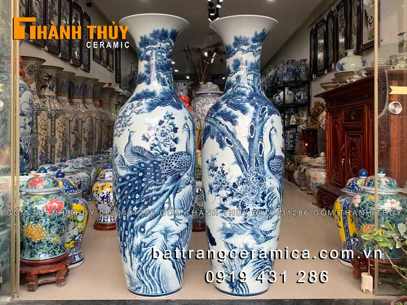 Lọ lộc bình Công đào vẽ tay cao cấp 1m4 Đẹp Bền Sang Trọng