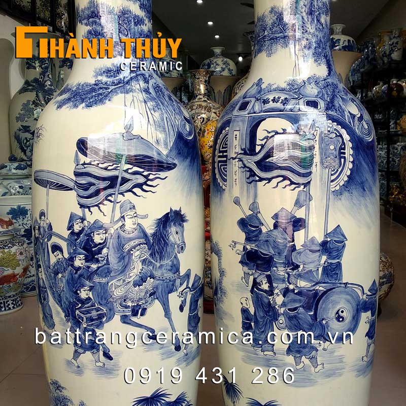Lộc bình vinh quy bái tổ men Lam 1m6 trang trí quà tặng ý nghĩa