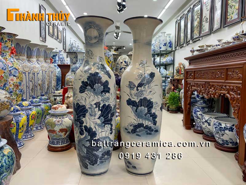 Lục bình hoa Sen Bát Tràng men rạn 1m4 phong thủy an yên