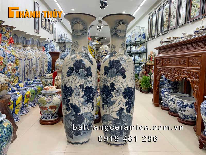 Lục bình hoa Sen Bát Tràng men rạn 1m4 phong thủy an yên 