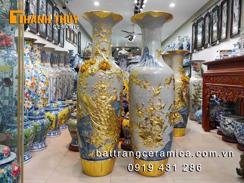 Lộc bình Công Đào dát vàng 1m6 sang trọng quà tặng cao cấp