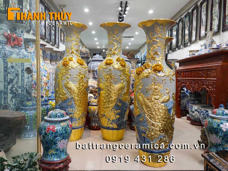 Lộc bình Công Đào dát vàng 1m6 sang trọng quà tặng cao cấp