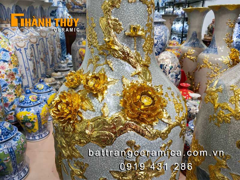 Lộc bình dát vàng Công Đào 1m4 Bát Tràng sang trọng quà tặng giá tốt