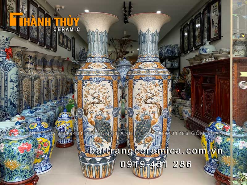 Lục bình đắp nổi tứ cảnh 1m4 sang trọng quà tặng độc đáo