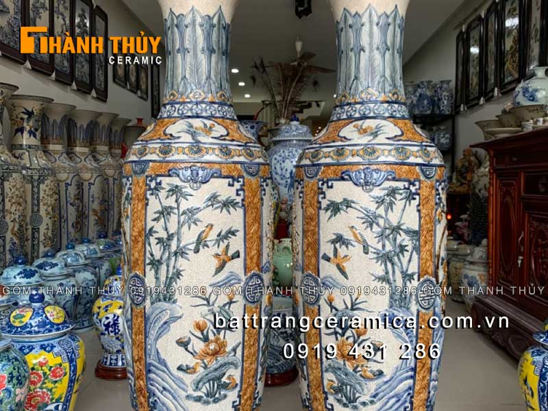 Lục bình đắp nổi tứ cảnh 1m4 sang trọng quà tặng độc đáo
