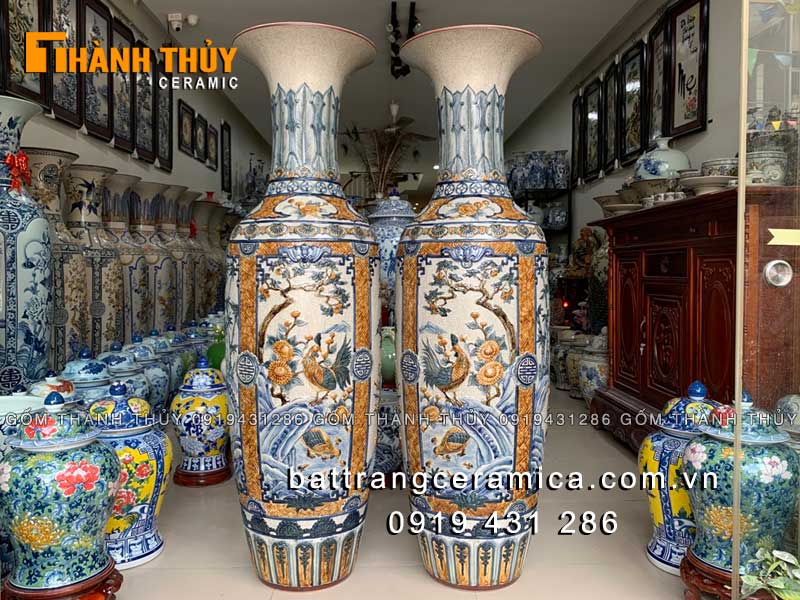 Lọ lộc bình tứ quý đắp nổi cao cấp 1m6 sang trọng, quà tặng ý nghĩa