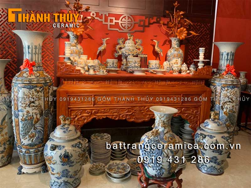 Lọ lộc bình tứ quý đắp nổi cao cấp 1m6 sang trọng, quà tặng ý nghĩa